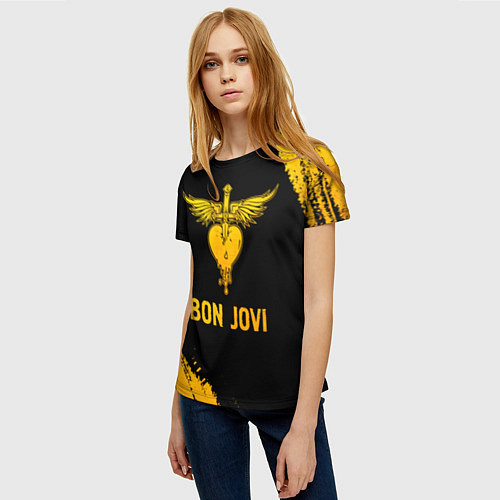 Женская футболка Bon Jovi - gold gradient / 3D-принт – фото 3