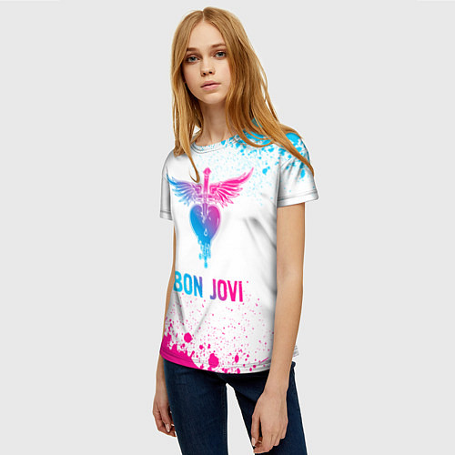 Женская футболка Bon Jovi neon gradient style / 3D-принт – фото 3