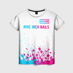 Женская футболка Nine Inch Nails neon gradient style: символ сверху