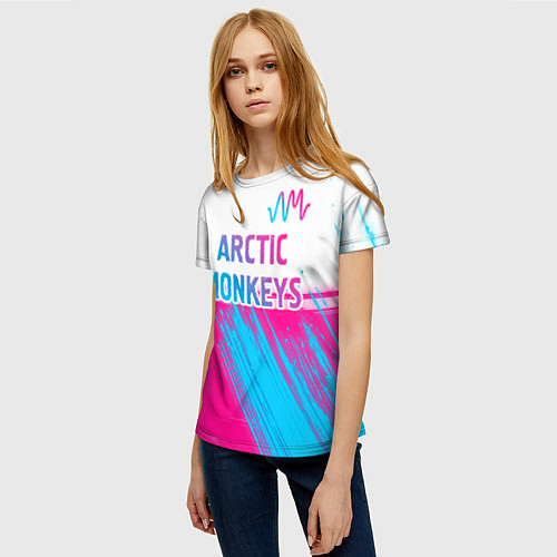 Женская футболка Arctic Monkeys neon gradient style: символ сверху / 3D-принт – фото 3