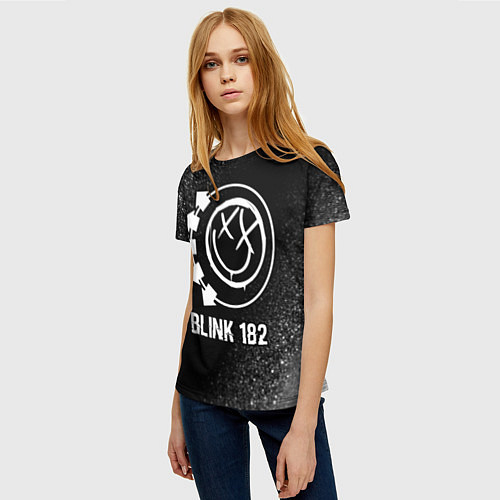 Женская футболка Blink 182 glitch на темном фоне / 3D-принт – фото 3