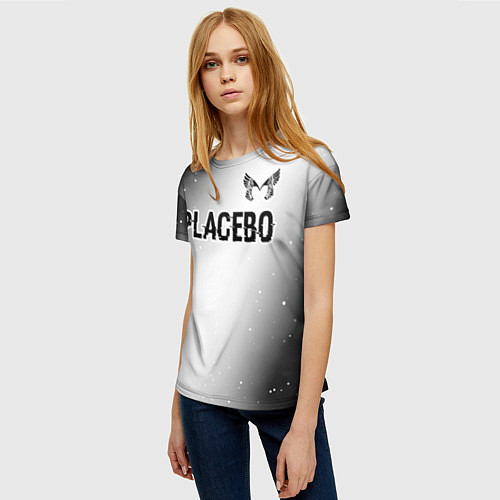 Женская футболка Placebo glitch на светлом фоне: символ сверху / 3D-принт – фото 3