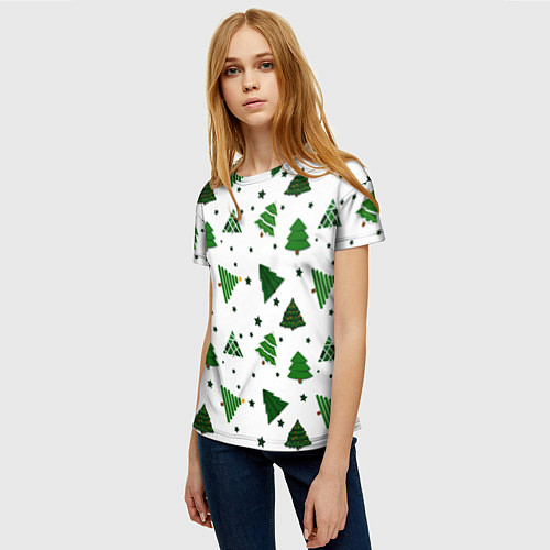 Женская футболка Узор с зелеными елочками / 3D-принт – фото 3
