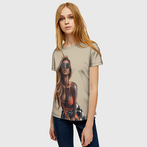 Женская футболка Девушка с тату / 3D-принт – фото 3