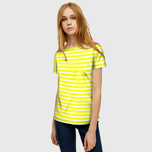 Женская футболка Жёлтый с белыми полосками / 3D-принт – фото 3