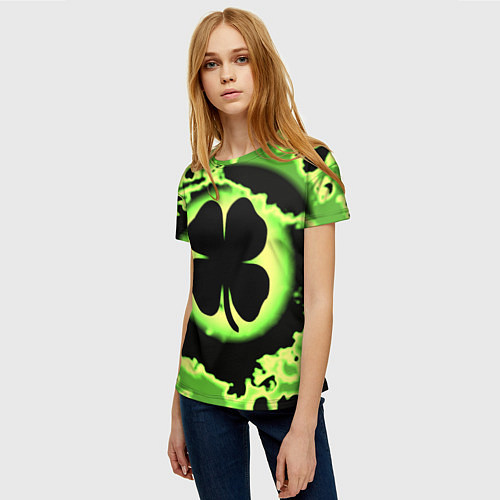 Женская футболка Черный клевер кислотный / 3D-принт – фото 3