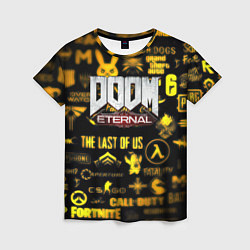 Футболка женская Doom золотые логотипы игр, цвет: 3D-принт