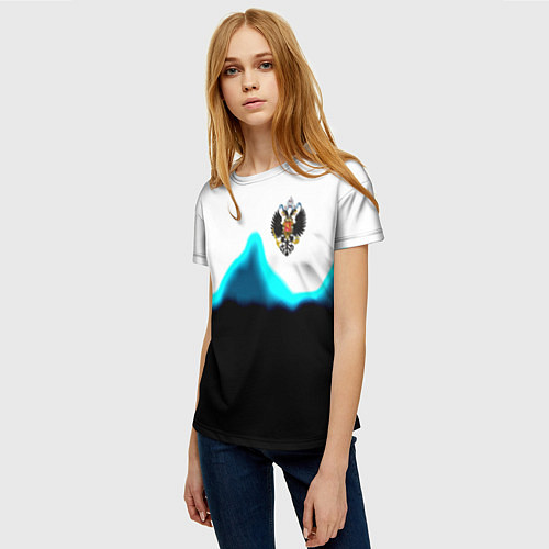 Женская футболка Герб РФ синяя волна / 3D-принт – фото 3