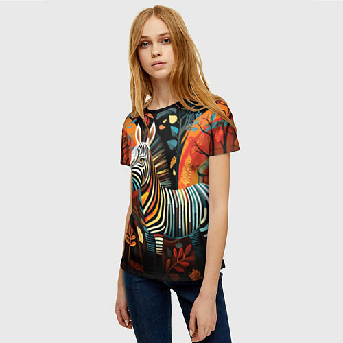 Женская футболка Зебра в стиле фолк-арт / 3D-принт – фото 3