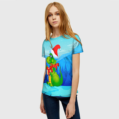 Женская футболка Дракон с подарком новый год / 3D-принт – фото 3