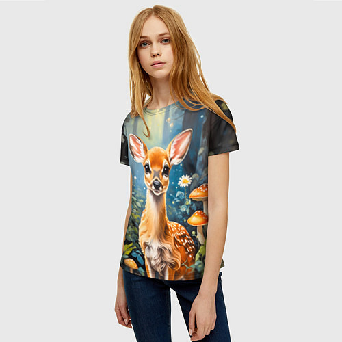 Женская футболка Олененок в волшебном лесу / 3D-принт – фото 3
