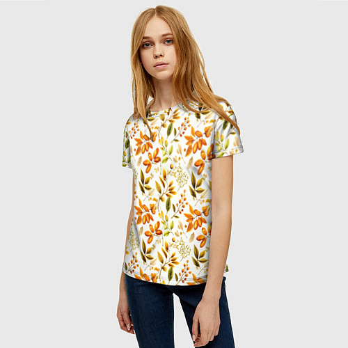 Женская футболка Осенние листья и желуди / 3D-принт – фото 3