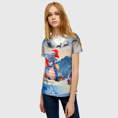 Женская футболка Новогодний дракон 2024 / 3D-принт – фото 3
