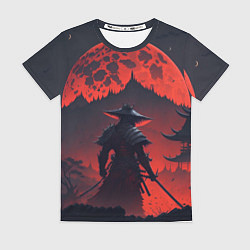 Футболка женская Samurai and red moon - нейросеть, цвет: 3D-принт