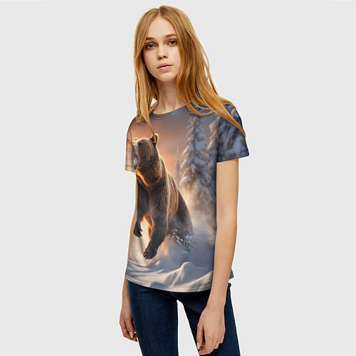 Женская футболка Бурый медведь в лесу / 3D-принт – фото 3