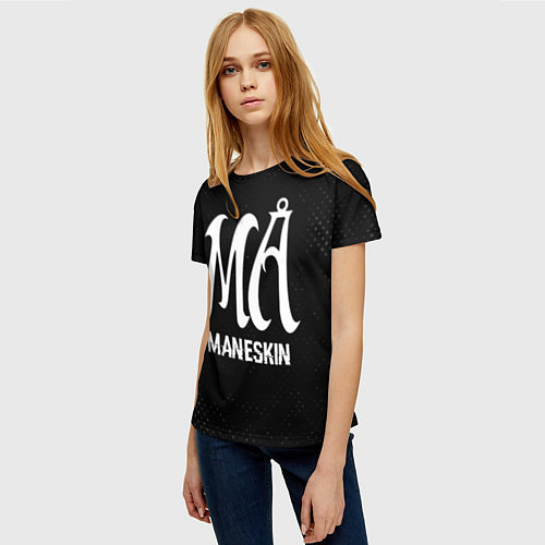 Женская футболка Maneskin glitch на темном фоне / 3D-принт – фото 3