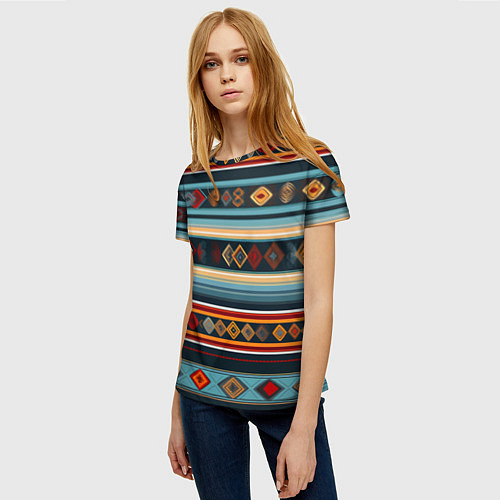 Женская футболка Этнический орнамент в горизонтальную полоску / 3D-принт – фото 3