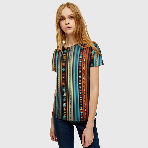 Женская футболка Этнический паттерн в вертикальную полоску / 3D-принт – фото 3