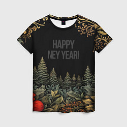 Футболка женская Happy new year black style, цвет: 3D-принт