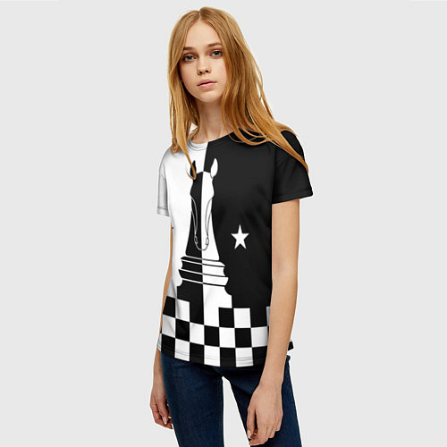 Женская футболка Шахматный конь / 3D-принт – фото 3