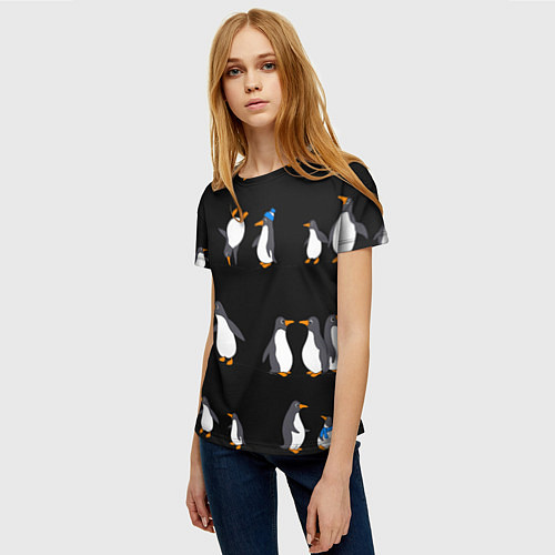 Женская футболка Веселая семья пингвинов / 3D-принт – фото 3