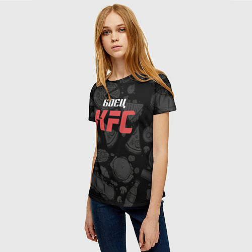 Женская футболка Боец KFC на фоне бургеров / 3D-принт – фото 3