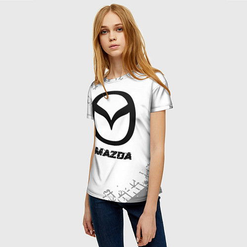 Женская футболка Mazda speed на светлом фоне со следами шин / 3D-принт – фото 3