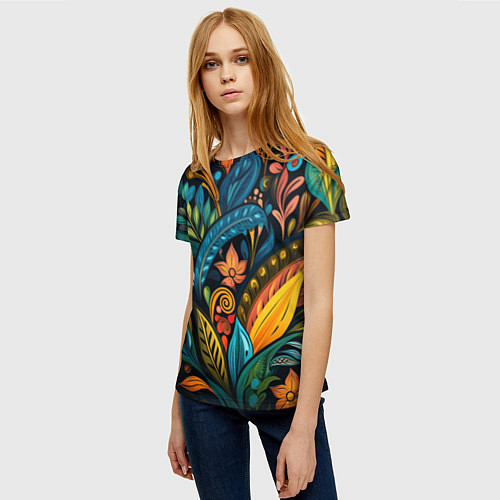 Женская футболка Растительный узор в бразильском стиле / 3D-принт – фото 3