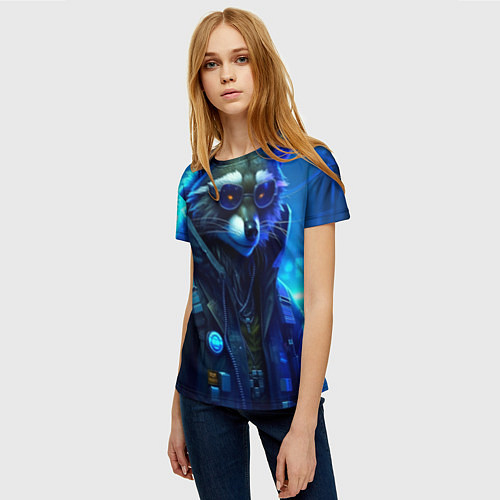 Женская футболка Енот киберпанк от ai / 3D-принт – фото 3
