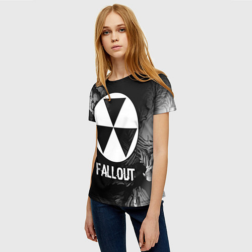 Женская футболка Fallout glitch на темном фоне / 3D-принт – фото 3