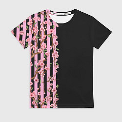 Футболка женская Сакура и полосы, цвет: 3D-принт