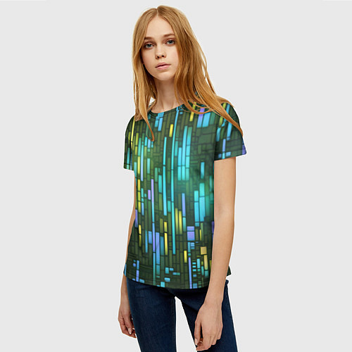 Женская футболка Неоновые полосы синие / 3D-принт – фото 3