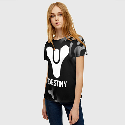 Женская футболка Destiny glitch на темном фоне / 3D-принт – фото 3