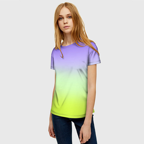 Женская футболка Фиолетовый мятный и желто-зеленый градиент / 3D-принт – фото 3