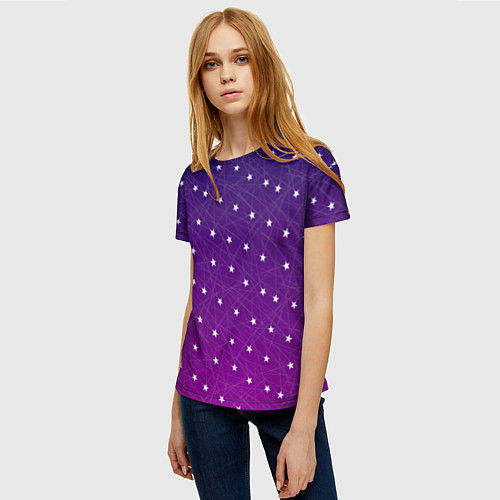 Женская футболка Звёзды на сиреневом / 3D-принт – фото 3