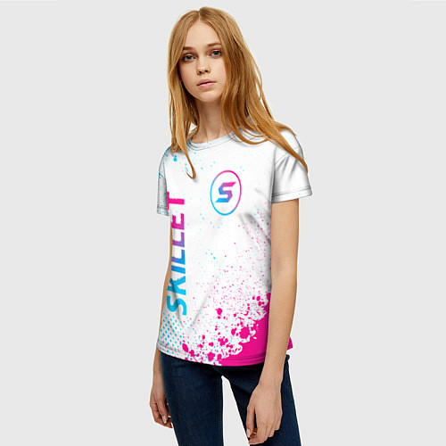 Женская футболка Skillet neon gradient style вертикально / 3D-принт – фото 3