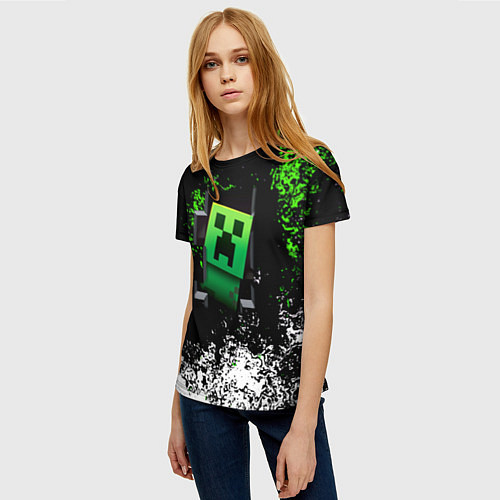 Женская футболка Крипер зелёная кровь / 3D-принт – фото 3