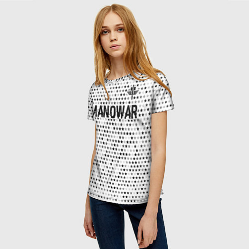 Женская футболка Manowar glitch на светлом фоне посередине / 3D-принт – фото 3