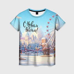 Футболка женская С новым годом новогодний город, цвет: 3D-принт