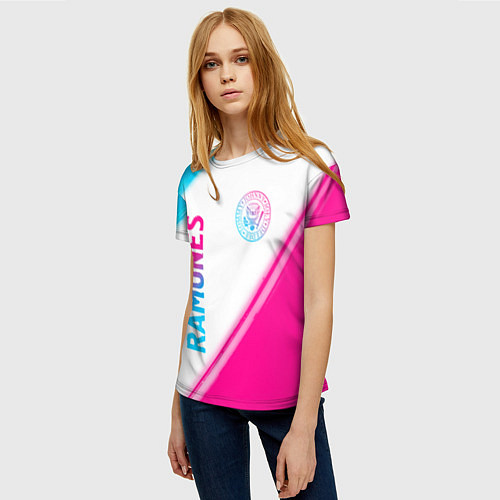 Женская футболка Ramones neon gradient style вертикально / 3D-принт – фото 3