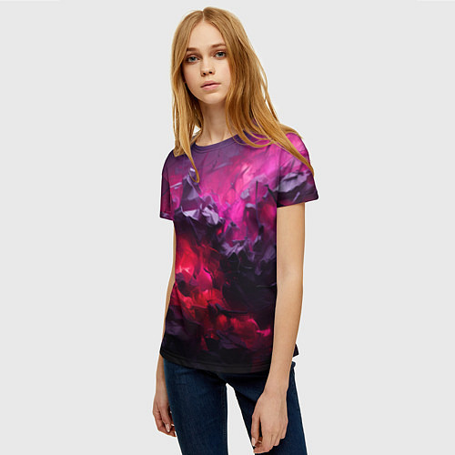 Женская футболка Фиолетовые элементы абстракция / 3D-принт – фото 3