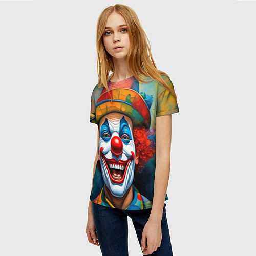 Женская футболка Нейросеть - Хэллоуин безумный клоун / 3D-принт – фото 3