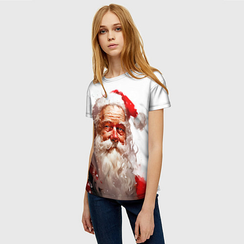 Женская футболка Добрый Санта - мазки краски / 3D-принт – фото 3