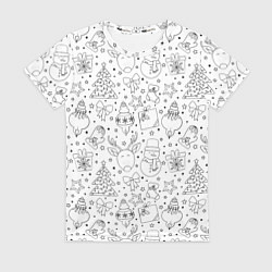 Футболка женская Черно-белый новогодний патерн, цвет: 3D-принт