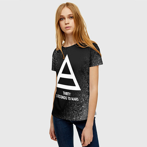 Женская футболка Thirty Seconds to Mars glitch на темном фоне / 3D-принт – фото 3