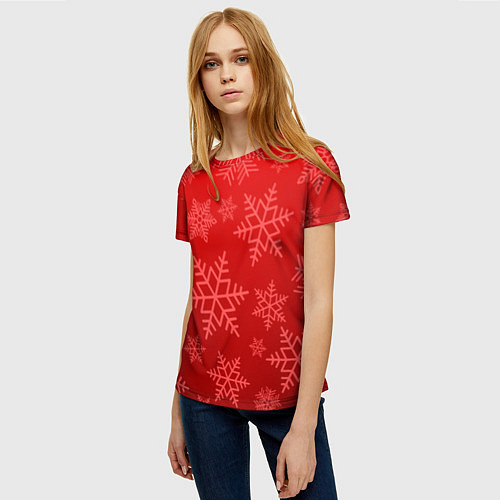 Женская футболка Красные снежинки / 3D-принт – фото 3