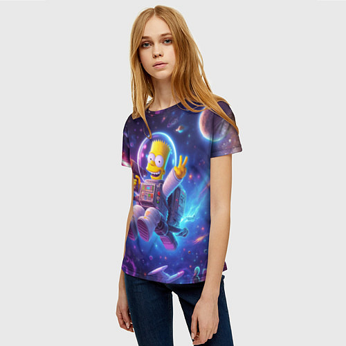 Женская футболка Барт Симпсон с лазерным пистолетом в космосе / 3D-принт – фото 3