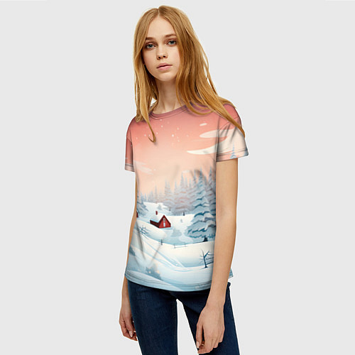 Женская футболка Погружение в зимнюю атмосферу / 3D-принт – фото 3