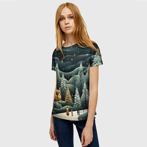 Женская футболка Зима в городе ожидание праздника / 3D-принт – фото 3