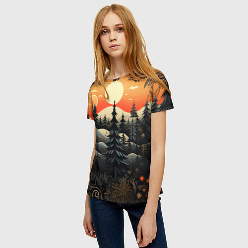 Женская футболка Зимний лес в ожидании праздника / 3D-принт – фото 3